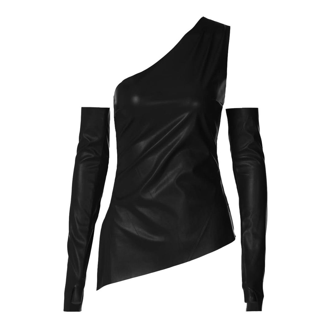PU leather one shoulder gloves top  | Festival Outfits Women-final-sale