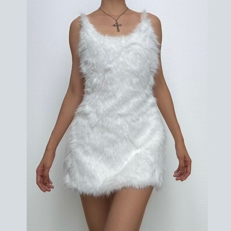 U neck fluffy zip-up backless cami mini dress | Festival Outfits Women Halibuy U neck fluffy zip-up backless cami mini dress | Festival Outfits Women Halibuy