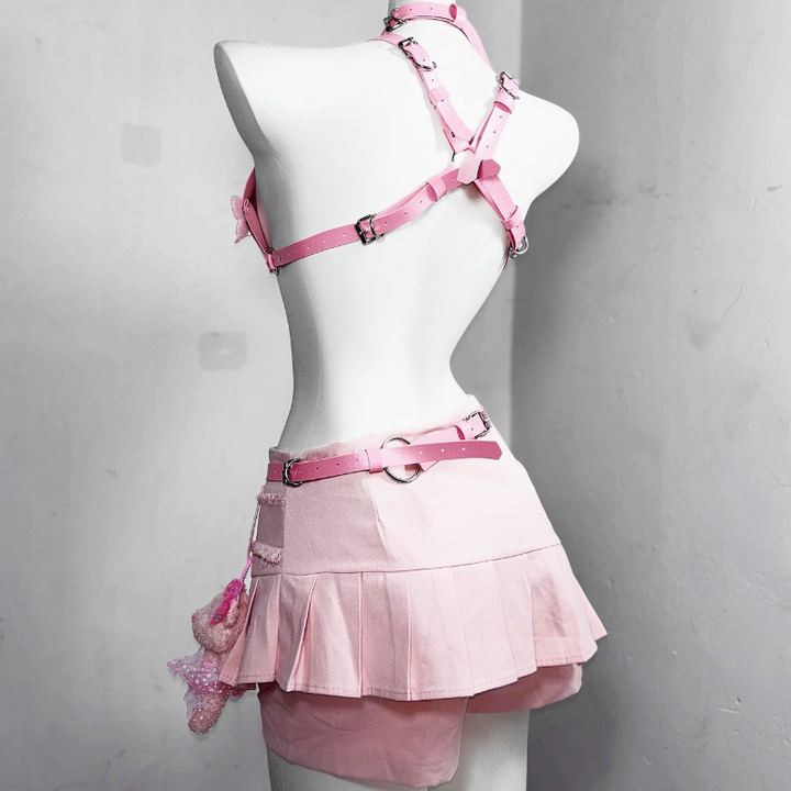 O ring PU leather butterfly applique buckle top  | Festival Outfits Women