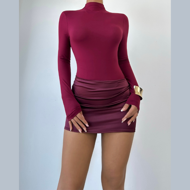 Long sleeve crewneck zip-up button mini dress  | Festival Outfits Women-final-sale
