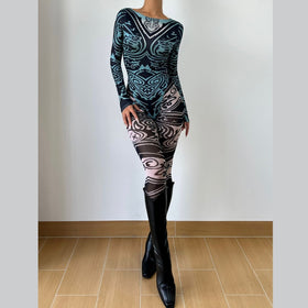 Long sleeve round neck print button pant set  | Festival Outfits Women-final-sale