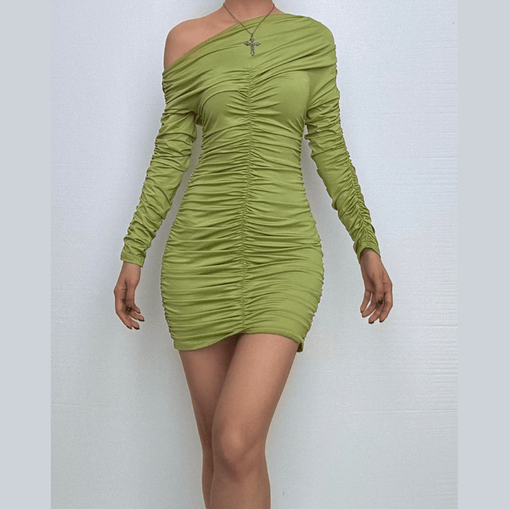 Off shoulder long sleeve ruched mini dress  | Festival Outfits Women