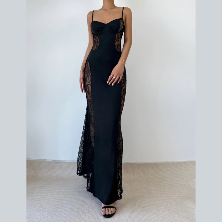 Lace hollow out cami cut out maxi dress  | Festival Outfits Women-final-sale
