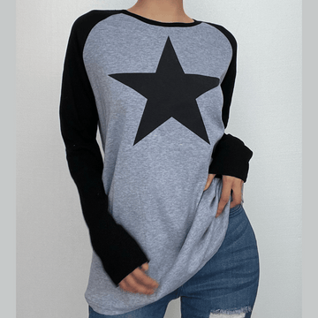 Contrast long sleeve round neck star pattern top