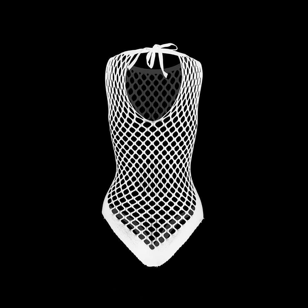 Sleeveless crewneck fishnet knotted bodysuit  | Festival Outfits Women