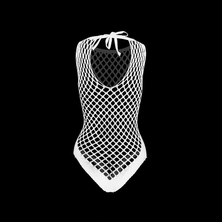 Sleeveless crewneck fishnet knotted bodysuit  | Festival Outfits Women