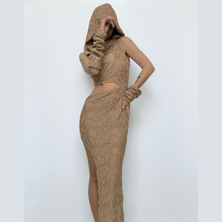 Irregular hollow out ruched gloves cut out mini dress  | Festival Outfits Women