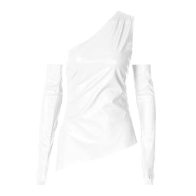 PU leather one shoulder gloves top  | Festival Outfits Women