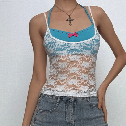 Halter lace bowknot 2 piece top  | Festival Outfits Women