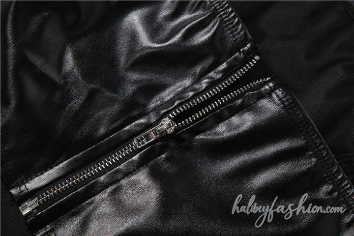 PU leather buckle zip-up tube crop top