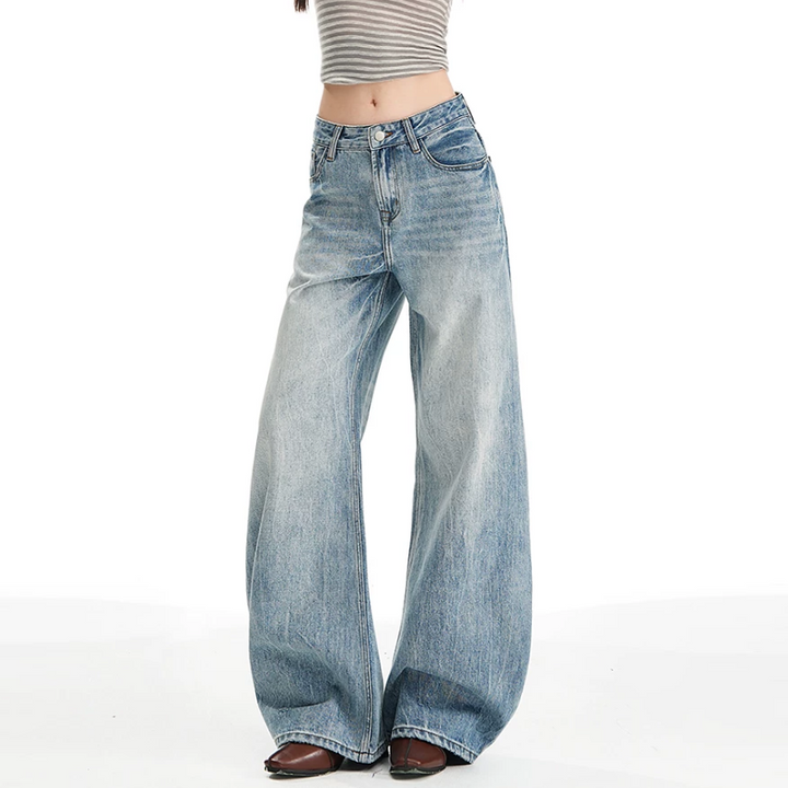 Vintage blue pocket zip-up low rise wide leg | Baggy Low Rise Jeans