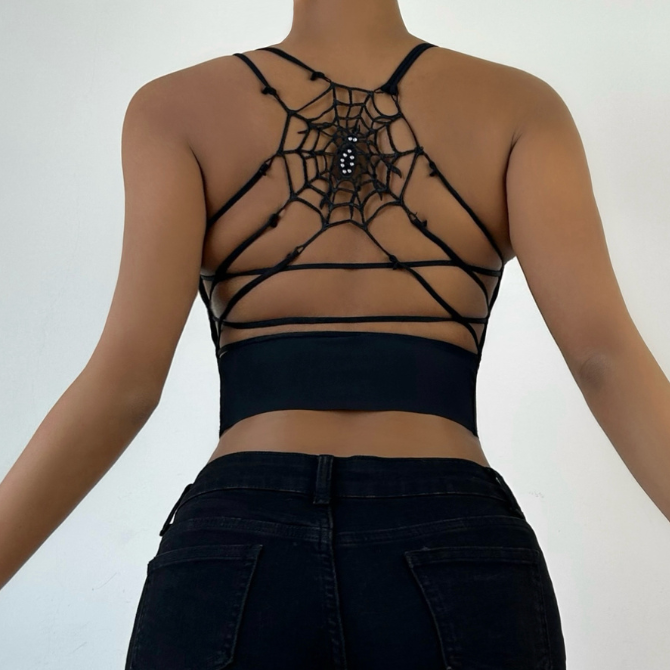 Leopard print spider web backless padded top  | Festival Outfits Women  | Cheetah Print Top