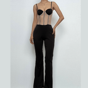 Beaded mesh patchwork cami jumpsuit-final-sale  | Festival Outfits Women