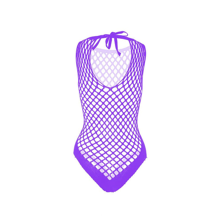 Sleeveless crewneck fishnet knotted bodysuit  | Festival Outfits Women