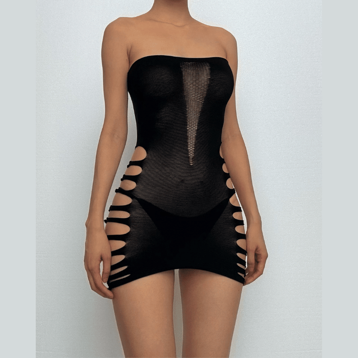 Sheer mesh side hollow out tube cut out mini dress  | Festival Outfits Women