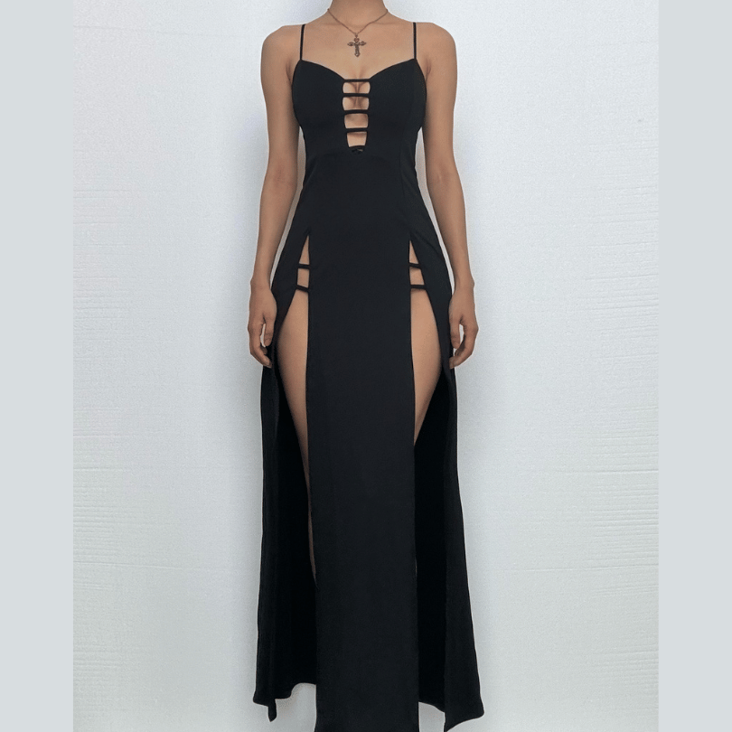 Hollow out high slit backless cami cut out maxi dress  | Festival Outfits Women
