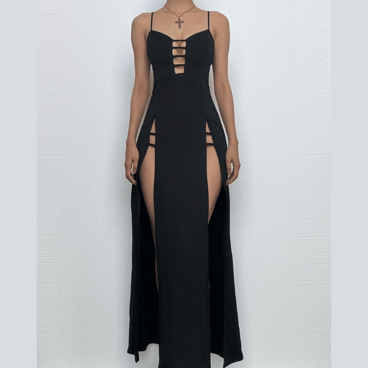 Hollow out high slit backless cami cut out maxi dress  | Festival Outfits Women