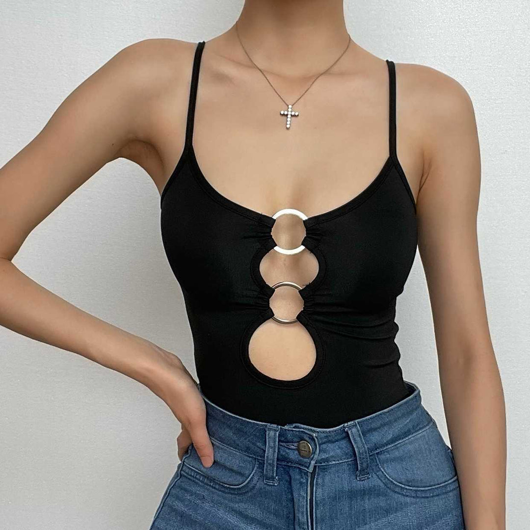 Hollow out low cut ring cami cut out top