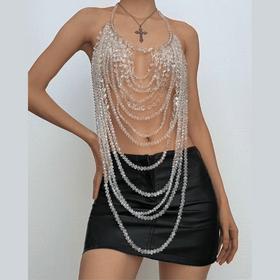 Halter beaded hollow out backless cut out top  | Festival Outfits Women