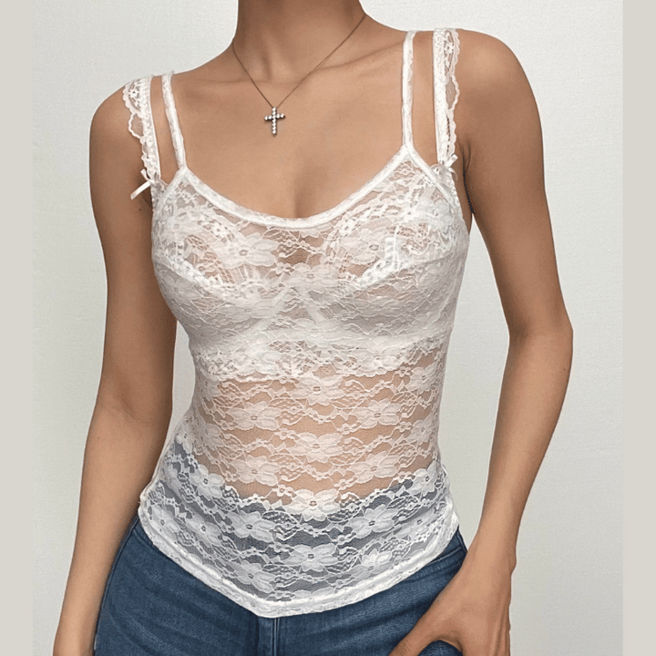 U neck see through lace backless cami top  | Festival Outfits Women