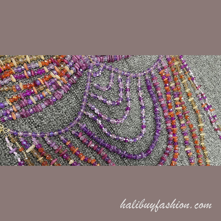 Halter hollow out patchwork crystal satin body chain - Halibuy - 13