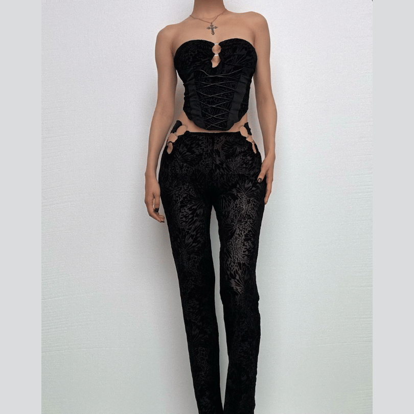 O ring bustier lace up see through tube pant set  | Festival Outfits Women