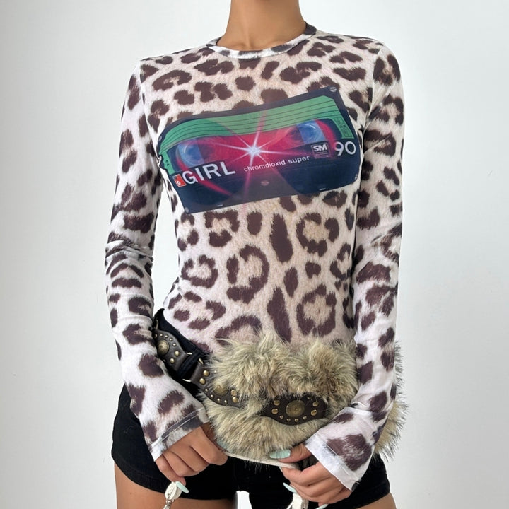 Leopard print mesh long sleeve top  | Festival Outfits Women  | Cheetah Print Top