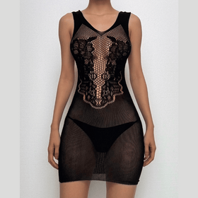 U neck cross back net mini dress  | Festival Outfits Women
