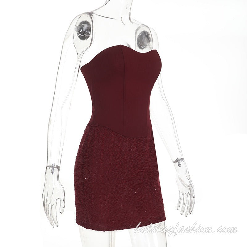 Halter sweetheart neck solid backless bustier self tie mini dress - Halibuy - 13