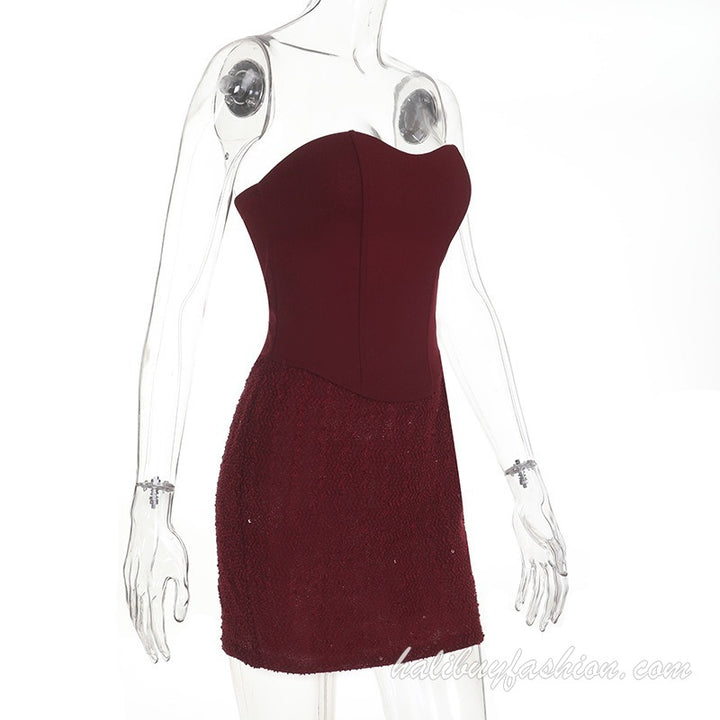 Halter sweetheart neck solid backless bustier self tie mini dress - Halibuy - 13