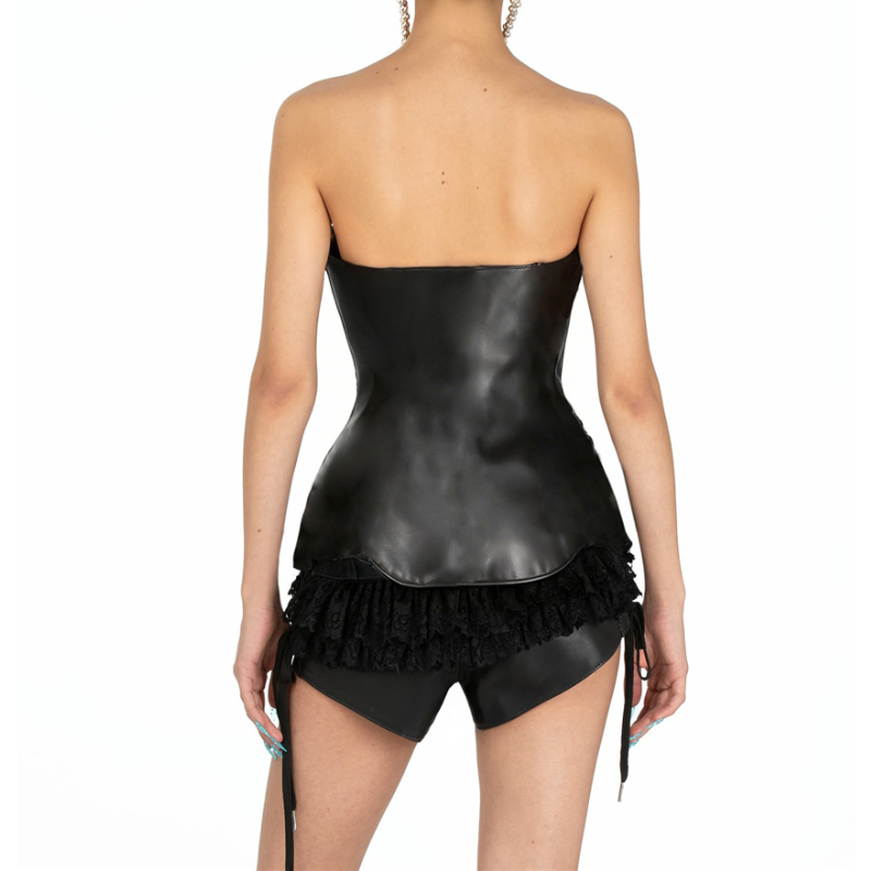 Bowknot PU leather backless tube top  | Festival Outfits Women