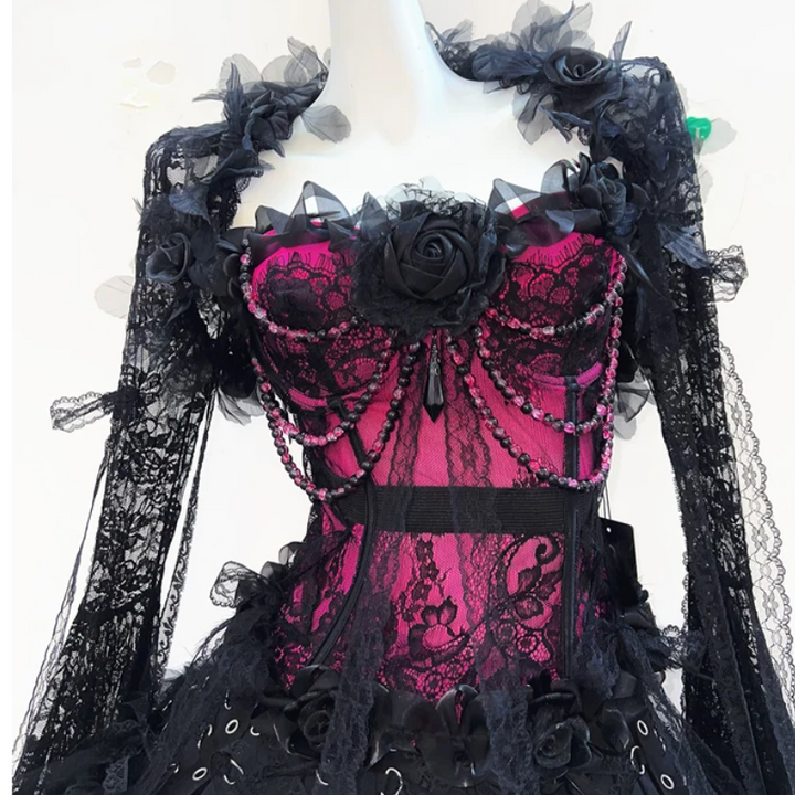 Long flared sleeve lace flower applique beaded top  | Festival Outfits Women