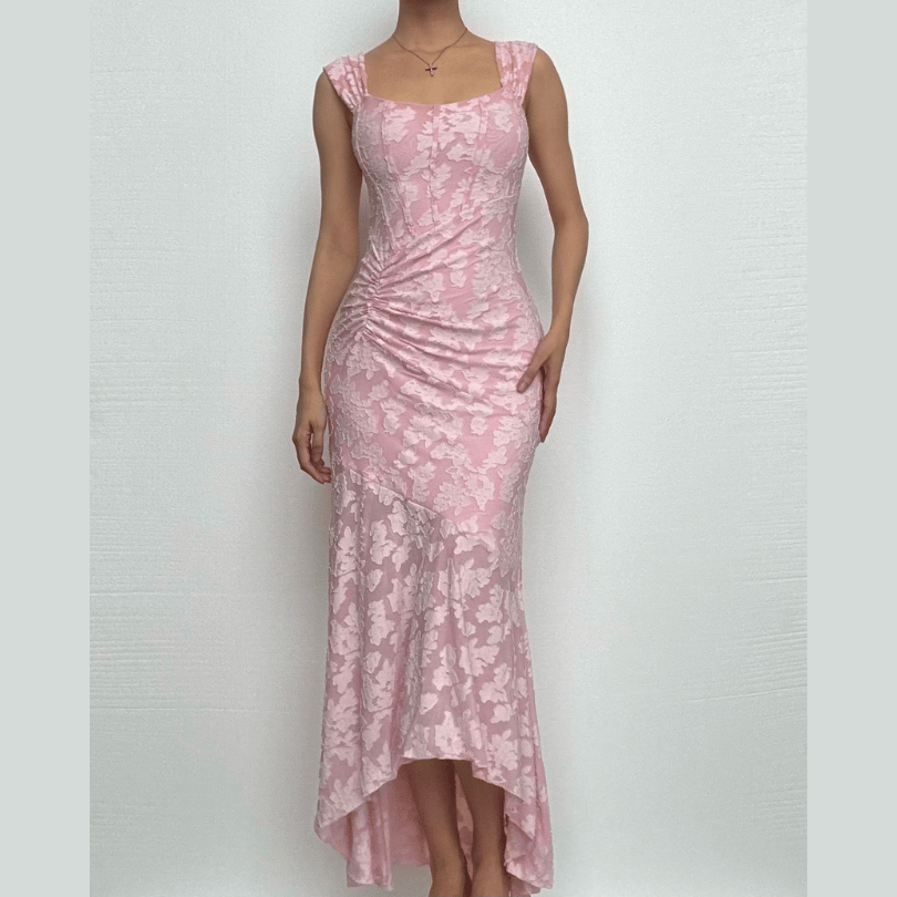 U neck zip-up ruched bustier ruffle cami maxi dress  | Festival Outfits Women