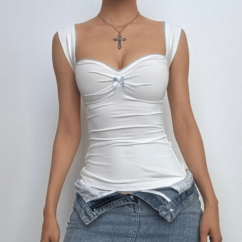 Ruched bowknot lace hem cami top | Kayan Biki na Mata