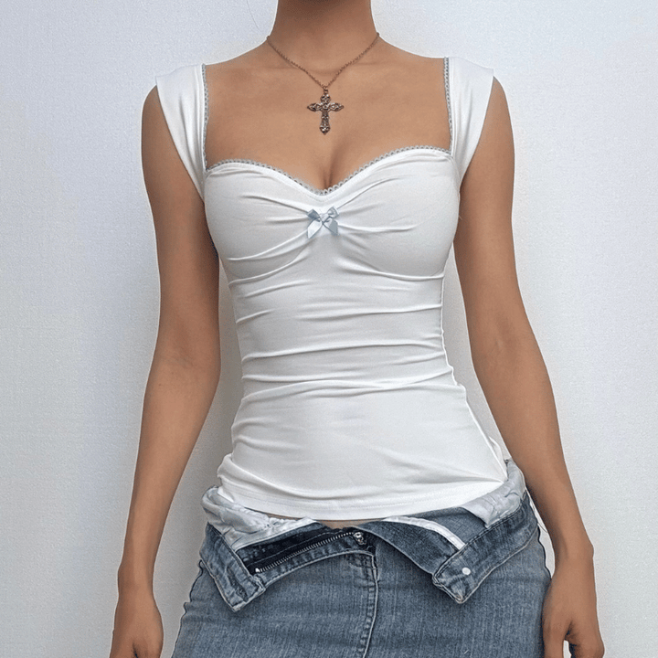 Ruched bowknot lace hem cami top | Kayan Biki na Mata
