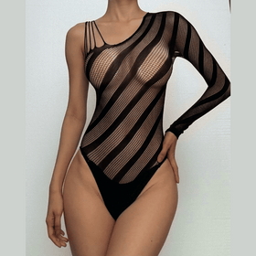 Long sleeve off shoulder irregular strappy bodysuit  | Festival Outfits Women