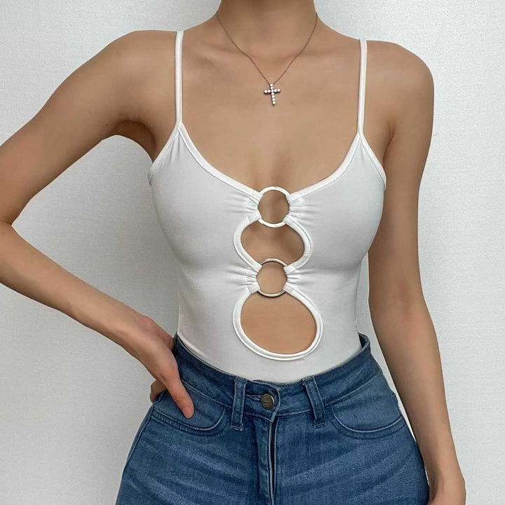 Hollow out low cut ring cami cut out top