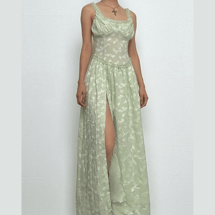 Sweetheart neck ruched textured ruffle cami maxi dress-final-sale  | Festival Outfits Women