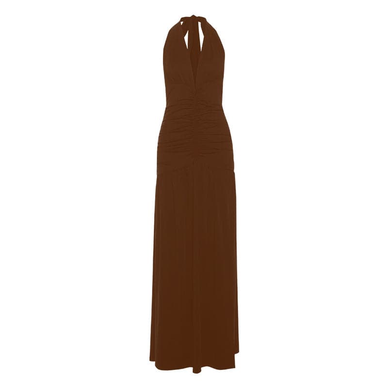 Halter deep v neck ruched backless maxi dress | Festival Outfits Women Halibuy Halter deep v neck ruched backless maxi dress | Festival Outfits Women Halibuy