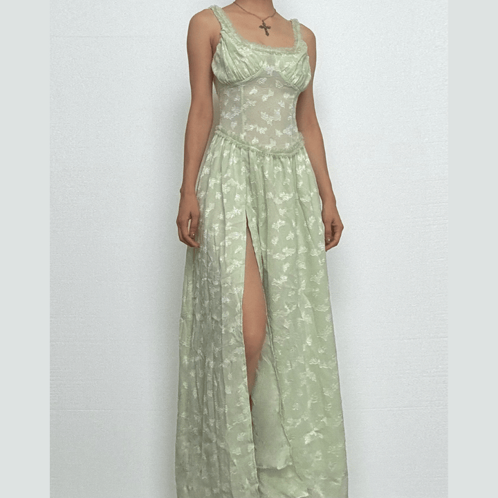 Sweetheart neck ruched textured ruffle cami maxi dress  | Festival Outfits Women