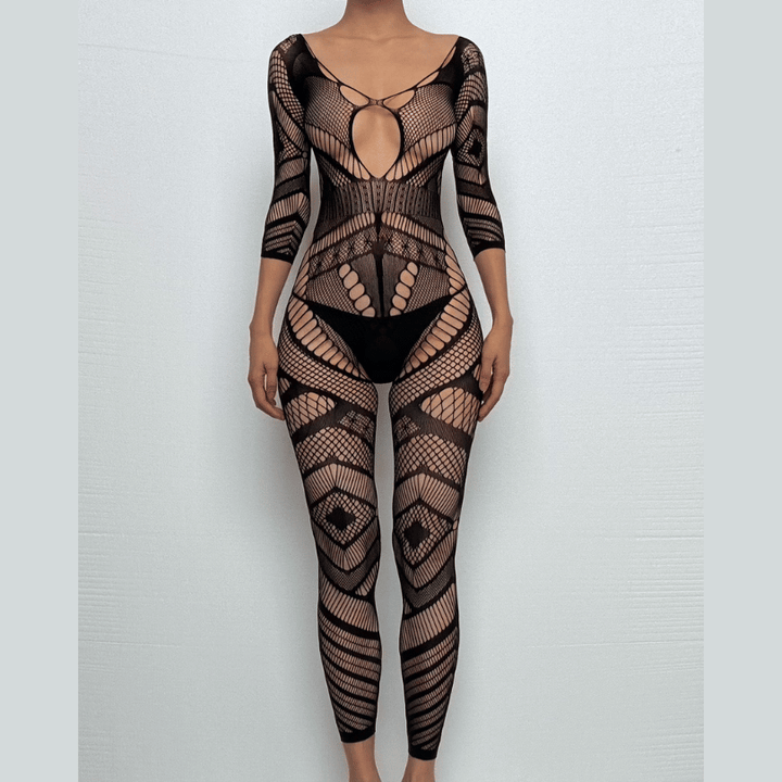Long sleeve hollow out net backless bodystocking  | Festival Outfits Women