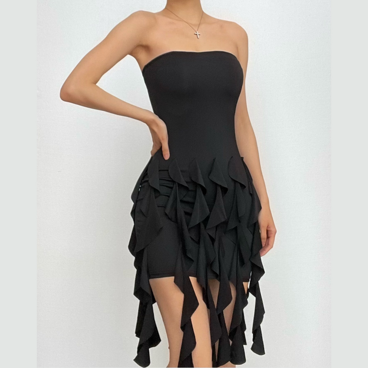 Ruffle backless sleeveless solid tube mini dress  | Festival Outfits Women