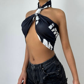 Halter letter print crop top  | Festival Outfits Women-final-sale