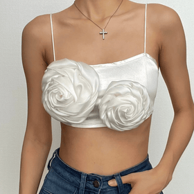 Appliques satin zip up back cami top