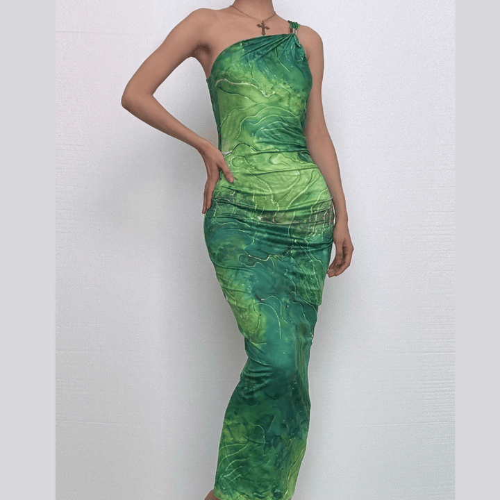 One shoulder print ruched maxi dress  | Festival Outfits Women