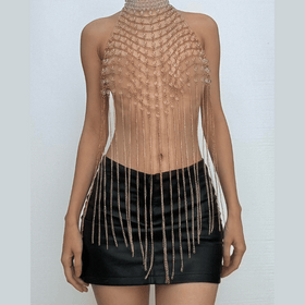 Halter hollow out metal chain backless cut out top  | Festival Outfits Women