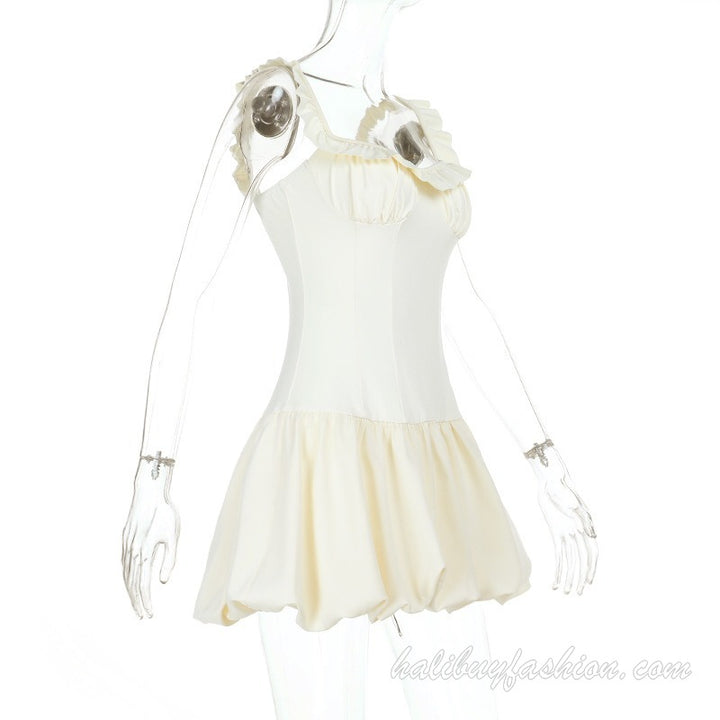 Sleeveless ruffle solid corset 2-way cami mini dress - Halibuy - 15