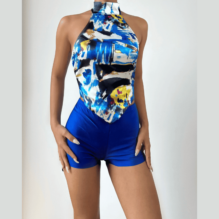 Halter self tie print medium rise pant set  | Festival Outfits Women