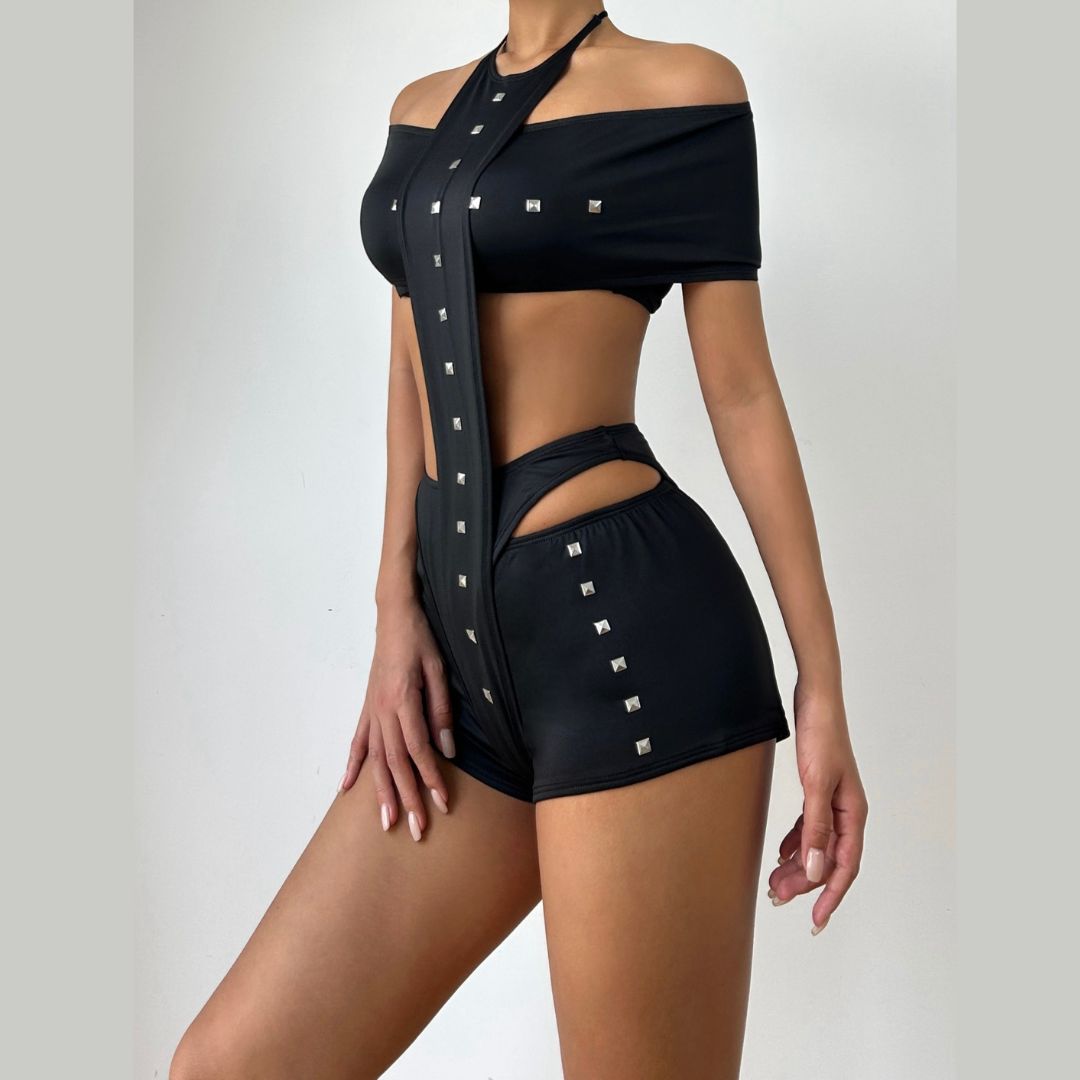 Off shoulder halter self tie solid pant set  | Festival Outfits Women