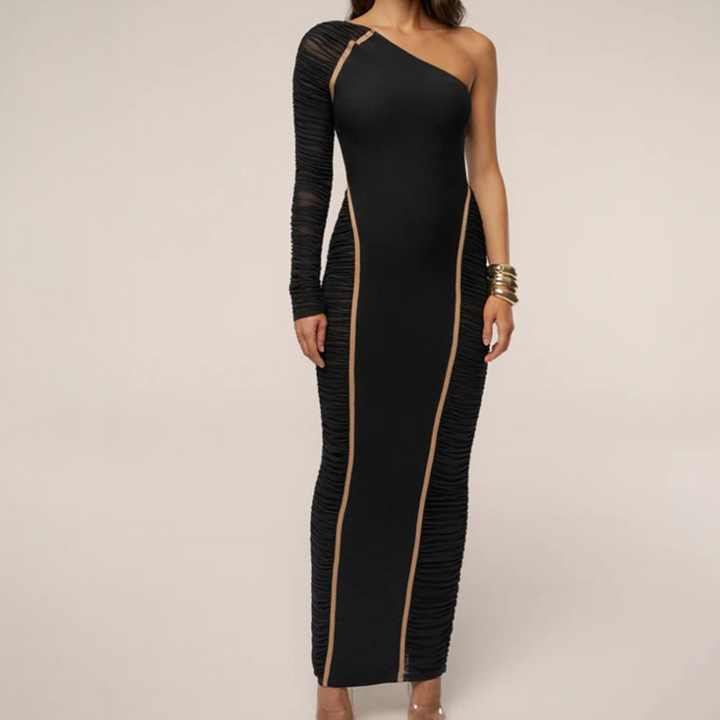 Irregular long sleeve ruched mesh mini dress  | Festival Outfits Women